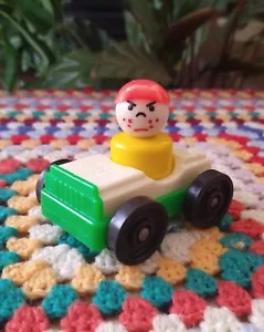 Vintage Retro Fisher Price Little People Green Car & Yellow Boy Figure 1970s Toy - Picture 1 of 6