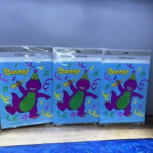 3X Vintage 1993 Barney the Dinosaur 8 TREAT SACKS Birthday Paper Bags New Qty24 - Picture 1 of 7