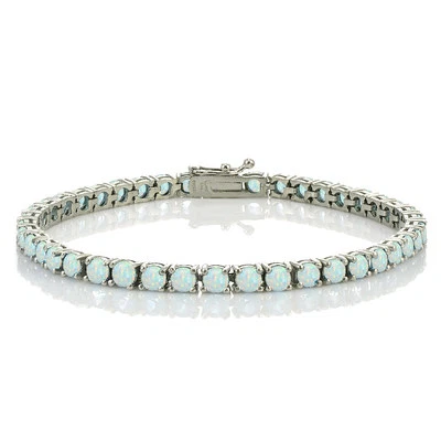 Brazalete de tenis redondo de 4 mm de ópalo blanco creado de 4,3 quilates de plata de ley Foto 1 de 3