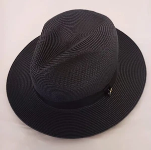 Steven Land Marine Farbe Havana Pinch Front Poly-braid Stroh Fedora GRÖSSE SMALL - Bild 1 von 5