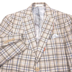 $295 Tallia Tan Plaid Linen Slim-Fit Sport Coat Blazer Jacket Mens Size 40S - Picture 1 of 11