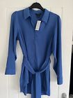 New Look Belted Long Sleeve Shirt Size 16 Blue New With Tags 