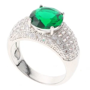 Silver Tone Copper Metal Rhodium Plated Ring With Cubic Zirconia JWZ1596-GN9 - Picture 1 of 3