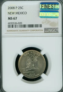 2008 P NEW MEXICO QUARTER NGC MS67 PQ MAC FINEST BUSINESS STRIKE SPOTLESS Pop 14 - Picture 1 of 2