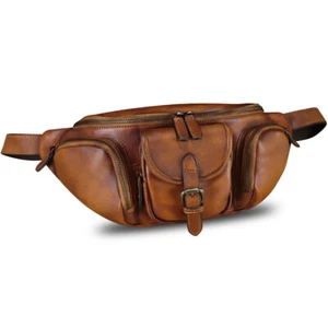 Genuine Leather Fanny Pack Waist Bag Real Leather Sling Bag Purse Crossbody Bag - Picture 1 of 13