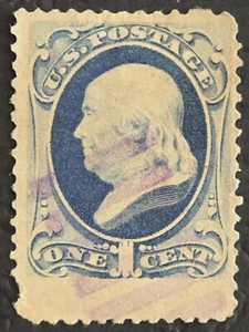 US STAMP 1870 SCOTT #134 1C ULTRAMARINE BENJAMIN FRANKLIN USED F/VF - Picture 1 of 4