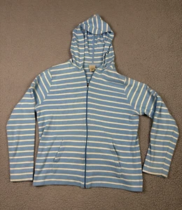 LL Bean Cardigan Womens XL Reg Blue White Stripe Full Zip Hood Nautical Preppy - Picture 1 of 12