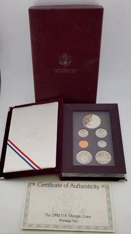 1992 United States Mint Prestige Proof Set Box And Coa 90% Silver Dollar Cover