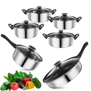 12 Kochtopfset Edelstahl Antihaftbeschichtete Pfanne Schüssel Kochtopf Induktion - Bild 1 von 13