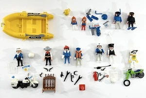 Vtg Geobra Playmobil action Figures Accessories Lot 1980s Scuba Police Boat Moto - Picture 1 of 8