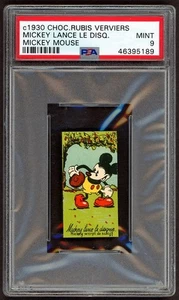 1930s MICKEY MOUSE Chocolaterie Rubis Verviers - MICKEY LANCE LE DISQUE PSA 9 - Picture 1 of 1