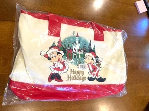 Disney Mickey and Minnie Mouse Happy Holidays Canvas Red & White Tote Bag New** - Picture 1 of 7