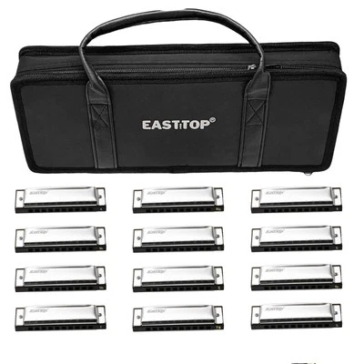 EASTTOP Harmonica Set of 12 10Hole 20Tone Blues Harp Diatonic Mouth Organ Set US - Image 1 of 4