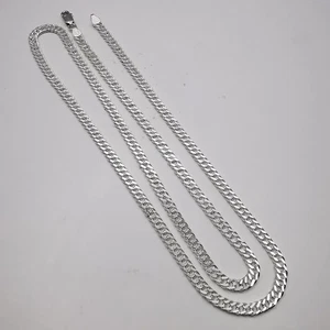 Collana catena maglia cubana Miami 23,6 pollici - vero argento sterling 925, pesante, lucido - Foto 1 di 7