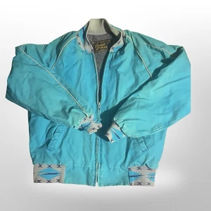 Vintage 90s Davis James Aztec Blanket Lined Canvas Jacket Large Turquoise - Bild 1 von 7