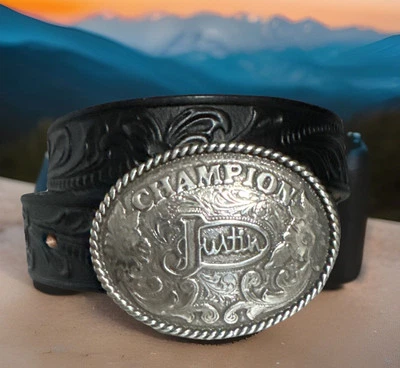 Cinturón Justin Kids CHAMPION Top Grano Cuero Negro Hecho en EE. UU. Talla 24 Nuevo con Etiquetas Foto 1 de 4