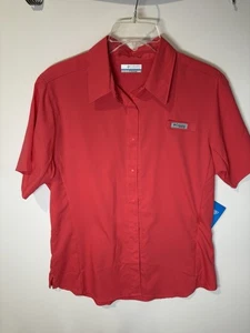 Columbia Snap Up  Pink Crystal Springs Short Sleeve Shirt  Women's Medium NWT - Picture 1 of 9