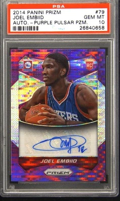 2014 PANINI PRIZM AUTO PURPLE PULSAR #79 JOEL EMBIID ROOKIE RC /49 PSA 10 AUTO - Image 1 of 2
