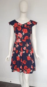 Timeless By Vanessa Tong Size 18 Navy Blue & Red Floral Fit & Flare Dress - Picture 1 of 9