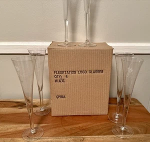 PERRIER JOUET (6) Champagne Glasses 9-3/4" White Floral Trumpet Flute Etched NIB - Picture 1 of 7