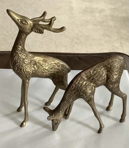 Vintage Paar Messing Hirsch Figuren Figuren gefleckter Bock Reh MCM (132ia) - Bild 1 von 5