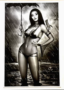 MORTICIA ADDAMS SZERDY B/W EXCLUSIVE LIMITED EDITION ART PRINT NM+ - Picture 1 of 2