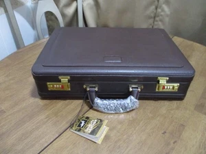 Vintage Hazel Brown Leather Suede Expandable Briefcase Business NOS - Picture 1 of 23