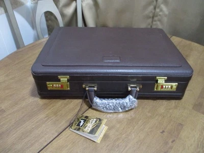 Vintage Hazel Brown Leather Suede Expandable Briefcase Business NOS - Image 1 of 4