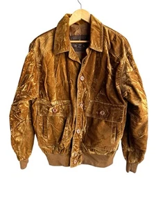 Vintage 90s Reportage R.G.A. Italian Crushed Velvet Tan Jacket XL -Made in Italy - Picture 1 of 9