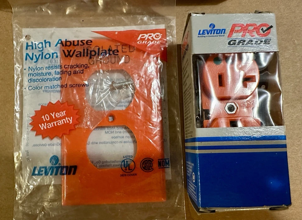 Leviton Orange Outlet And Wallplate Hospital Grade 5362-IG, 80703-IG Isolated gd - Image 1 of 1