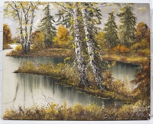 1982 Stan (István) Porubszky Oil Painting – Autumn Birch River Scene - Picture 1 of 10