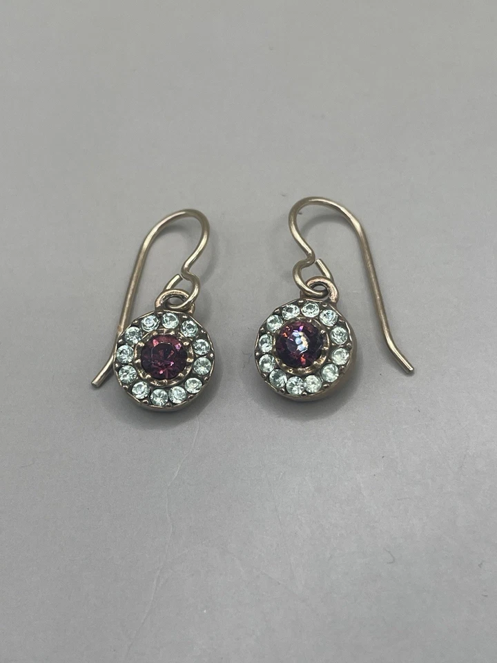 Patricia Locke ‘05 Signed USA GoldTone  Swarovski Crystals Dangle Hook Earrings - Image 1 of 4