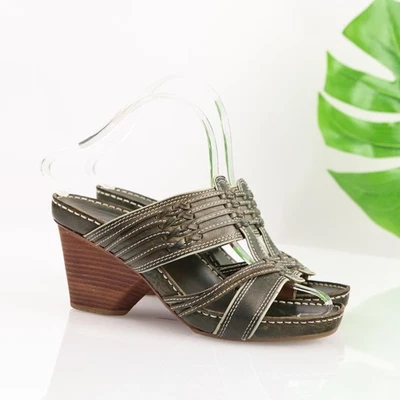 Frye ботинки туфли женщин размер 7,5 зеленый кожаный сплетенный каблук сандалии Бразилия - Изображение 1 из 4