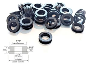 25 Rubber Grommets 3/4 Inside Diameter - 3/16 Groove Width - Fits 7/8 Panel Hole - Picture 1 of 1