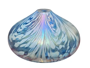 Studio mundgeblasene Kunstglas Öllampe irisierend blau weiß Wirbel - Bild 1 von 6