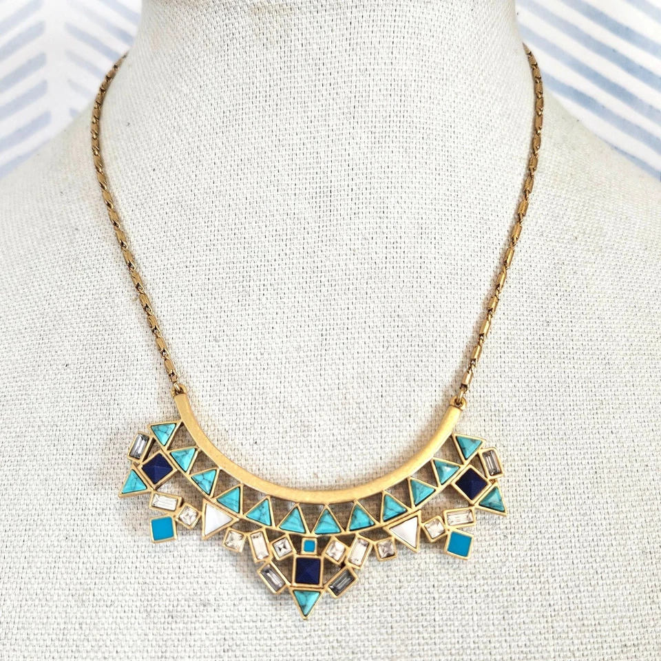 Collar llamativo de azulejos de piedra azul cadena tono dorado Stella & Dot Foto 1 de 4