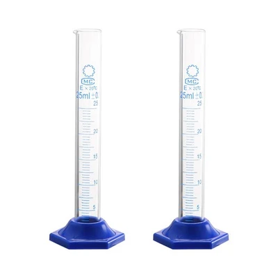 Cylindre Gradué Verre Borosilicaté 25ml Éprouvette Tube Essai Hexagonal 2Pcs - Photo 1/4