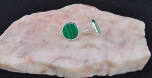 Lovely Malachite 12 mm , Silver Plated Stud Earrings. Handmade In Gift Bag - Picture 1 of 6