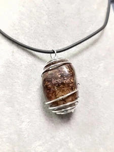 Bronzite con spirale Argento Ciondolo Pendente Collana Chakra Pietra Naturale ki - Picture 1 of 10