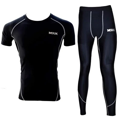 MRX Mens Compression Set Tights & Shirts Base Layer Thermal Training Cycling Gym - Image 1 of 4
