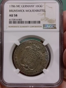 1786 MC Germany Europe 16 GG Brunswick Wolfenbuttel NGC AU 58 Silver Thaler Coin - Picture 1 of 8