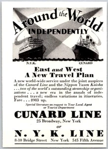 PRINT AD 1929 Cunard Line NYK Line Around the World Independently SMALL 3 x 4 - Picture 1 of 3