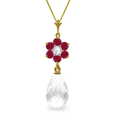 2.78 CTW 14K Solid gold fine Necklace 16-24" Ruby White Topaz Diamond - Image 1 of 4