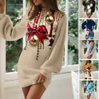 Ladies Christmas Printing Tunic Jumper Women Novelty Xmas Sweater Knitted I3E7
