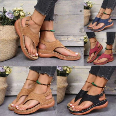 Orthopedic Sandals Flip Flops Casual Flat Low Wedge Shoes Ladies Womens - Image 1 of 4