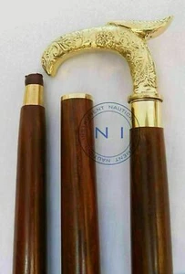 Antique Handmade Designer Brass Head Handle Wooden Walking Stick Vintage Cane - Picture 1 of 4