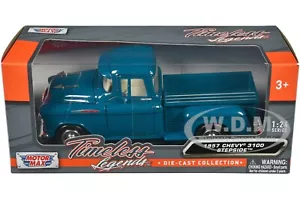 1957 CHEVROLET 3100 STEPSIDE PICKUP TEAL 1/24 DIECAST MODEL BY MOTORMAX 79381 - Picture 1 of 6