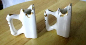 Clothes Iron Shaped Mini Toothpick Holder White Bone China gold trim Amish 2" - Picture 1 of 5