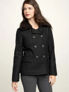 Gap Burgundy Tweed Faux Fur Collar Pea Coat#871128 NWT! M Medium Tall MT - Picture 1 of 4