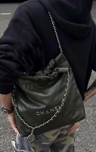 Chanel 22 large chain handbag in khaki